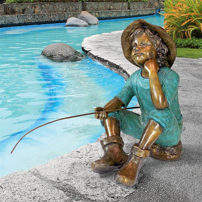 Design Toscano Fish Wish Fisherboy Cast Bronze Garden Statue