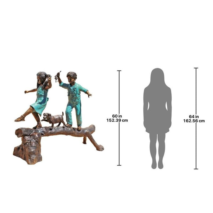 Design Toscano The Adventure, Boy and Girl on Log Cast Bronze Garden Statue