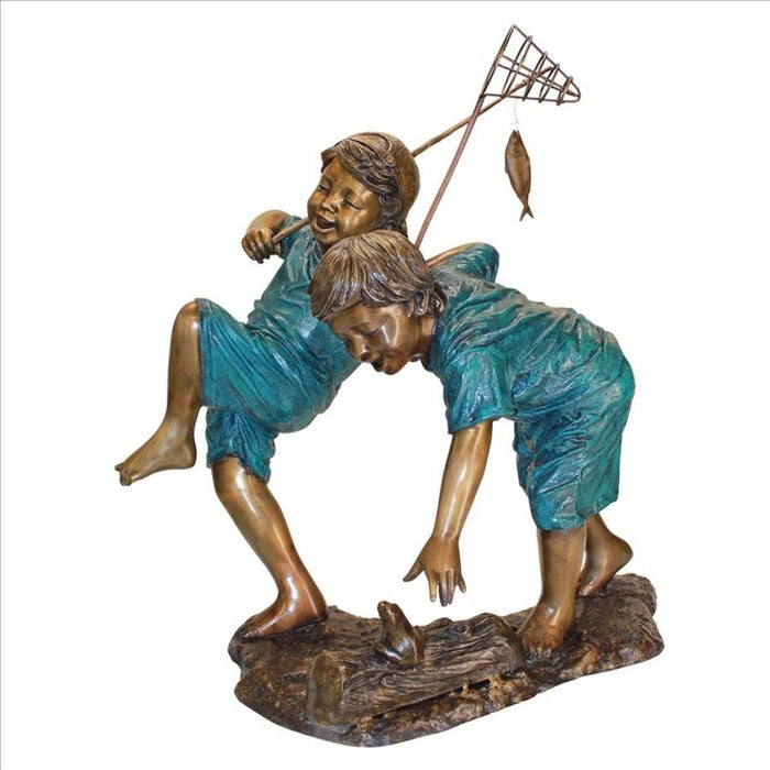 Design Toscano Double Trouble, Fishing Boys Cast Bronze Garden Statue