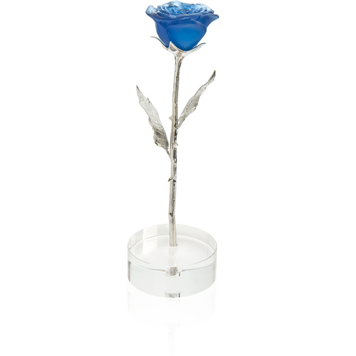 Daum - Crystal Eternal Rose in Blue - Stem Gilded in 24k Palladium - Time for a Clock
