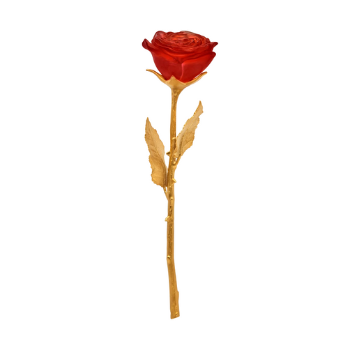 Daum - Crystal Eternal Rose in Red - Stem Gilded in 24k Gold - Time for a Clock