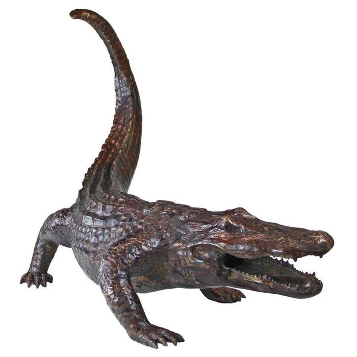 Design Toscano Gator on the Prowl: Spitting Bronze Alligator Garden Statue