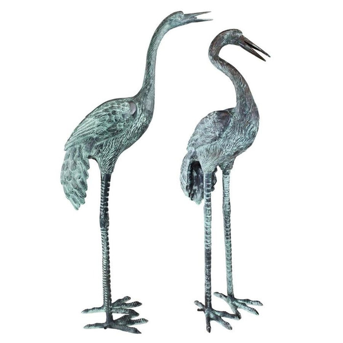Design Toscano Large Bronze Crane Piped Garden Statues: Set of Two