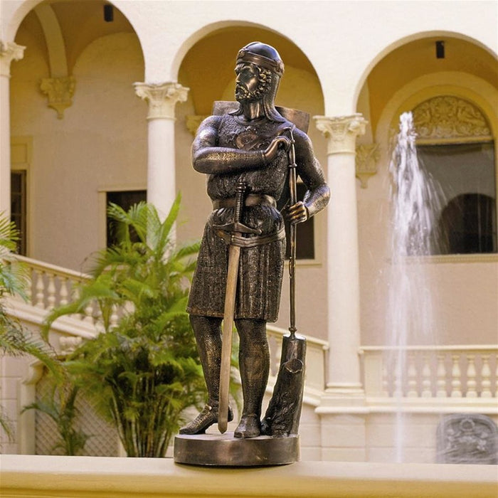 Design Toscano Battle Ready, Medieval Soldier Cast Bronze Garden Statue