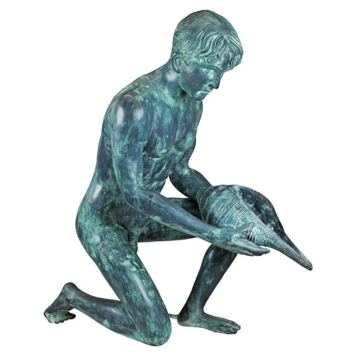 Design Toscano Man with Shell Cast Bronze Piped Garden Statue