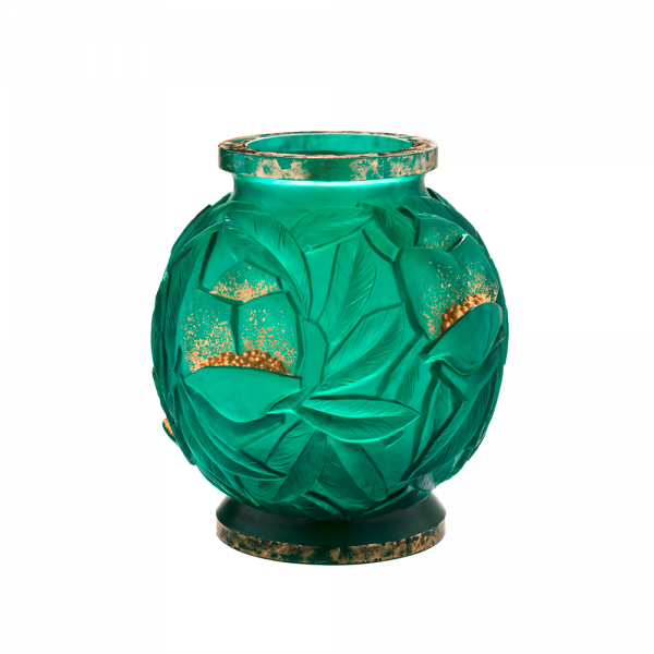 Daum - Large Crystal Empreinte Vase in Green & Gold 75 Ex - Time for a Clock