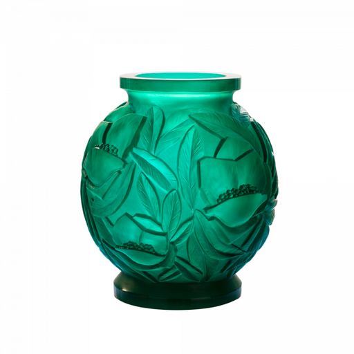 Daum- Large Crystal Empreinte Vase in Green - Time for a Clock