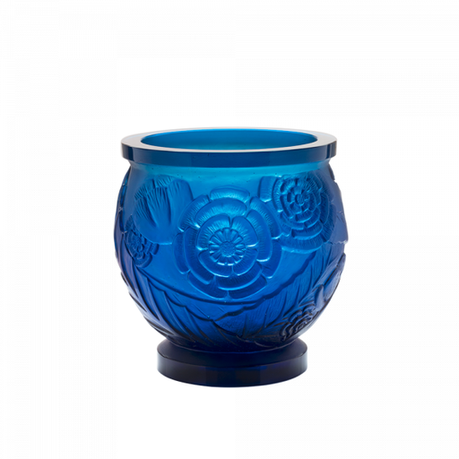 Daum - Medium Crystal Empreinte Vase in Blue 375 Ex - Time for a Clock