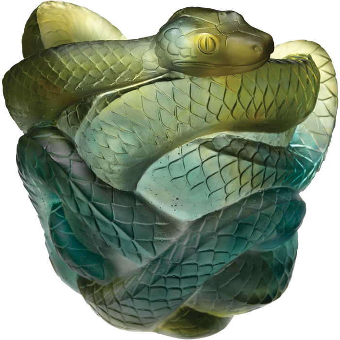 Daum - Crystal Snake Vase in Green & Grey 888 Ex - Time for a Clock
