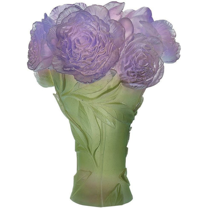 Daum - Crystal Peony Vase in Green & Purple - Time for a Clock