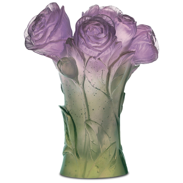 Daum - Small Crystal Peony Vase in Green & Purple - Time for a Clock