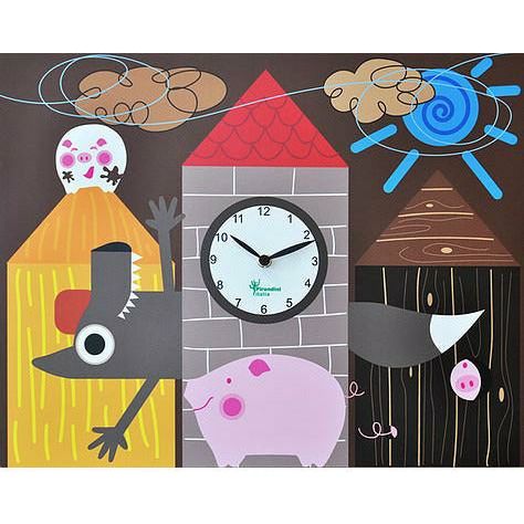 The Three Little Pigs Wall Clock - Made in Italy - Time for a Clock