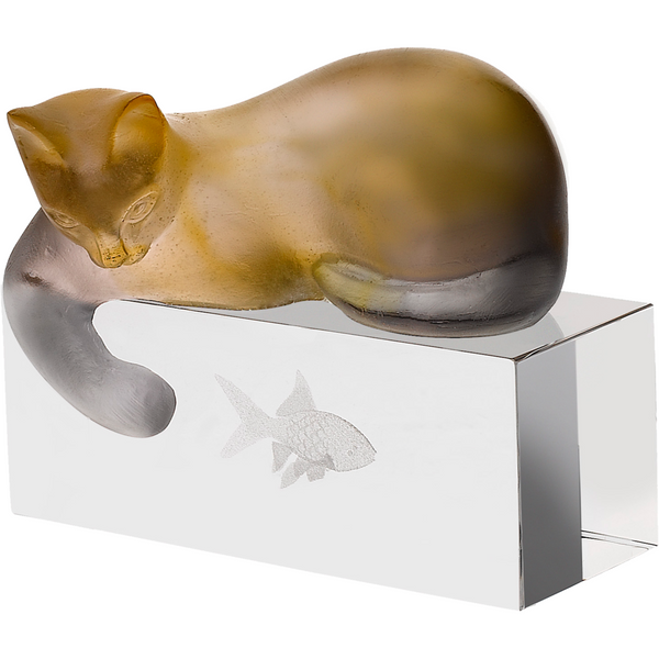 Daum - Crystal Amber & Grey Cat | Time For a Clock