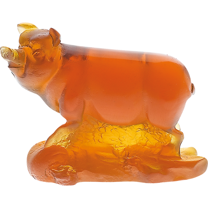 Daum - Crystal Chinese Horoscope Pig in Amber - Time for a Clock
