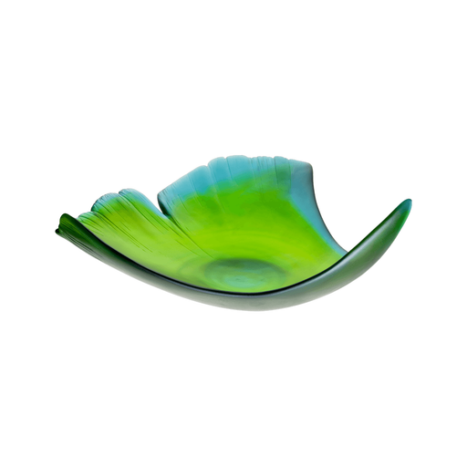 Daum - Large Crystal Ginkgo Leaf Bowl in Green - Time for a Clock