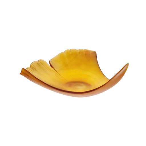 Daum - Large Crystal Ginkgo Leaf Bowl in Amber - Time for a Clock