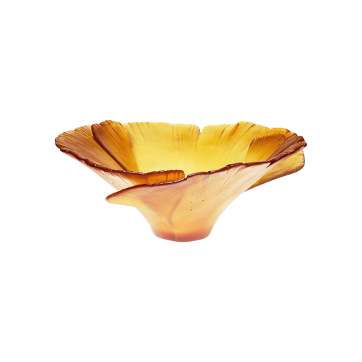 Daum - Crystal Tall Ginkgo Bowl in Amber - Time for a Clock