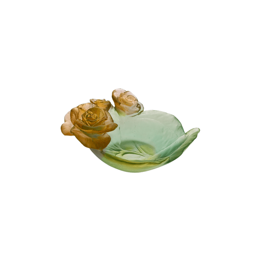 Daum - Crystal Small Rose Passion Bowl in Green & Orange - Time for a Clock