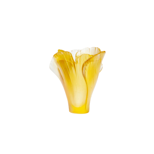 Daum - Mini Crystal Ginkgo Vase in Amber - Time for a Clock