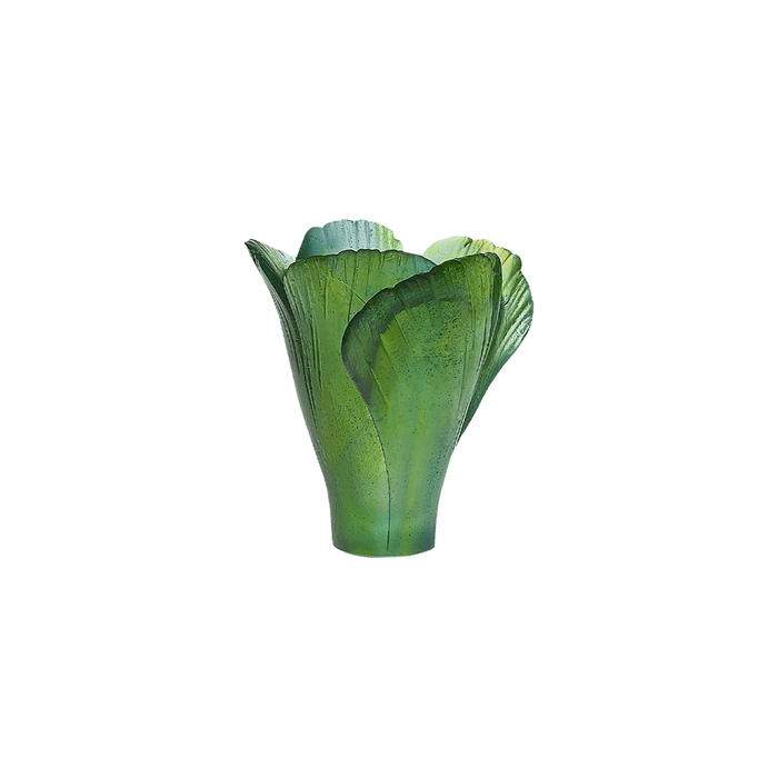 Daum - Mini Crystal Ginkgo Vase in Green - Time for a Clock