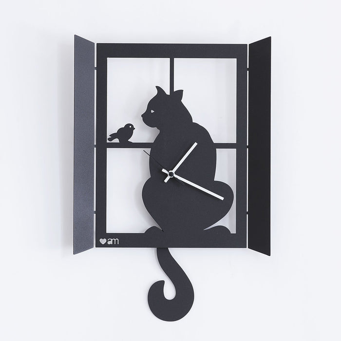 Arti e Mestieri Cat at the Window Pendulum Wall Clock - Made in Italy