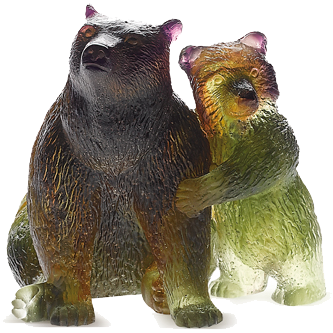 Daum France ドーム　クリスタル　フィギュリン　クリスタル置物　熊置物 Daum - Crystal Bear and Cub | Time For a Clock