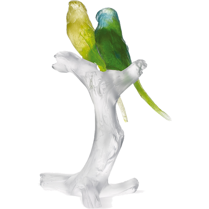 Daum - Crystal Budgerigars Bird Couple on Branch - Time for a Clock
