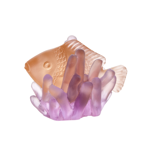 Daum - Crystal Small Amber Fish in Purple Anemone - Time for a Clock