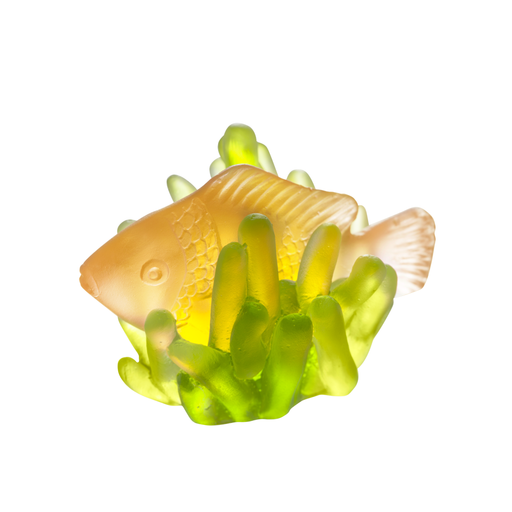 Daum - Crystal Small Amber Fish in Green Anemone - Time for a Clock
