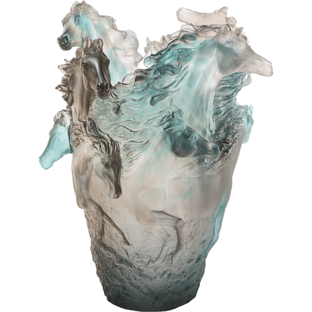 Daum - Crystal Horse Vase in Blue & Grey 500 Ex - Time for a Clock